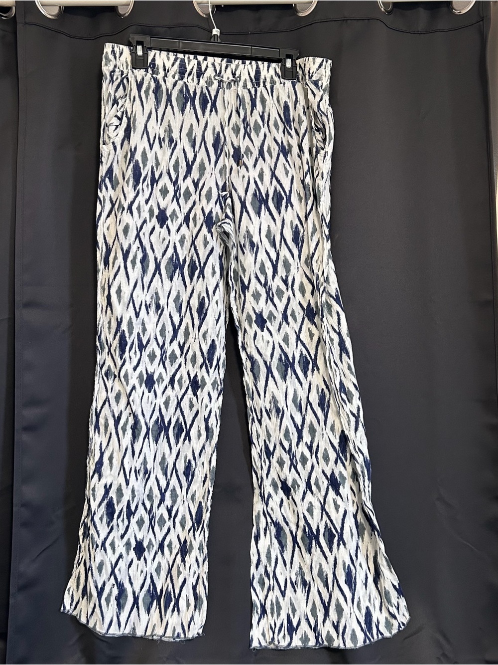 Navy & White Ikat Wide Leg Beach Pants